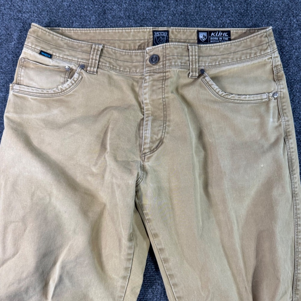 Kuhl Rydr Mens 35x32 Tan Khaki Euro Twill Articulated Hiking Workwear Pants